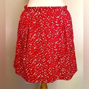 Banana Republic Red White Print Pintucked Lined Casual Mini Skirt Size 8